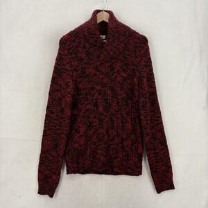 Calvin Klein Sweater Womens Medium Red Wool Acrylic Shawl Collar Chunky Knit NWT